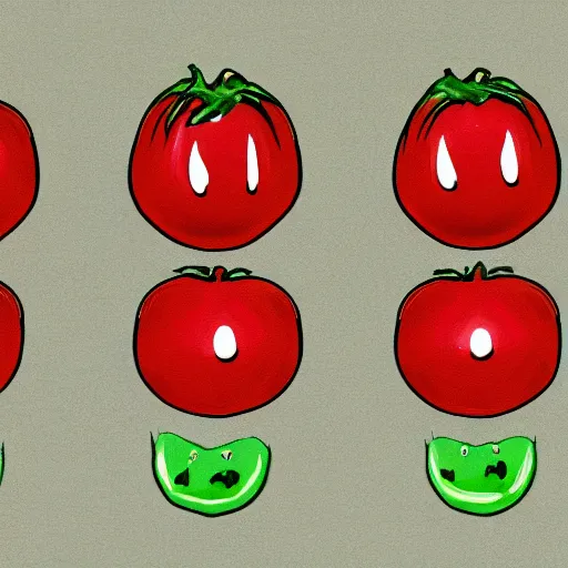 Prompt: tomatos with angry faces, concept art