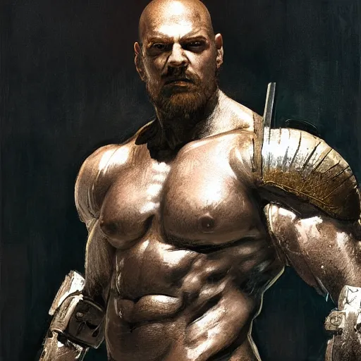 Image similar to handsome portrait of a spartan guy bodybuilder posing, radiant light, caustics, war hero, metal gear solid, ghost in the shell, steel bull run, by gaston bussiere, bayard wu, greg rutkowski, giger, maxim verehin