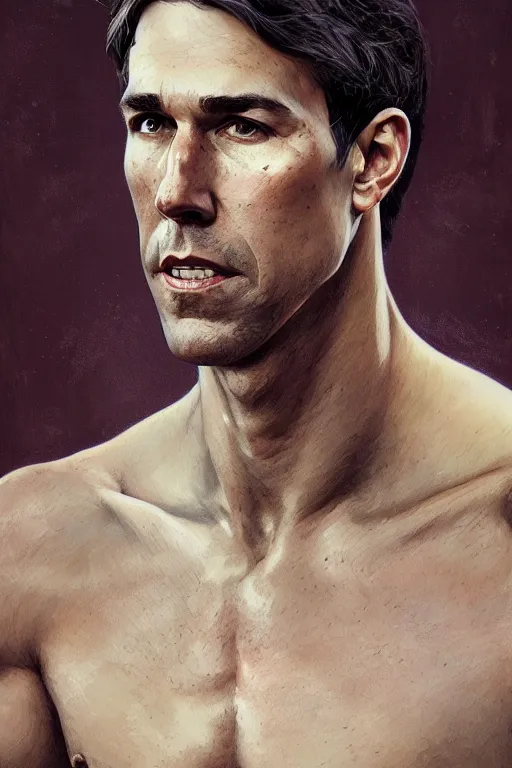 Prompt: A full portrait of a heroic, muscular Beto o'Rourke, intricate, elegant, highly detailed, digital painting, artstation, concept art, smooth, sharp focus, illustration, art by Krenz Cushart and Artem Demura and alphonse mucha (((((second face)))))