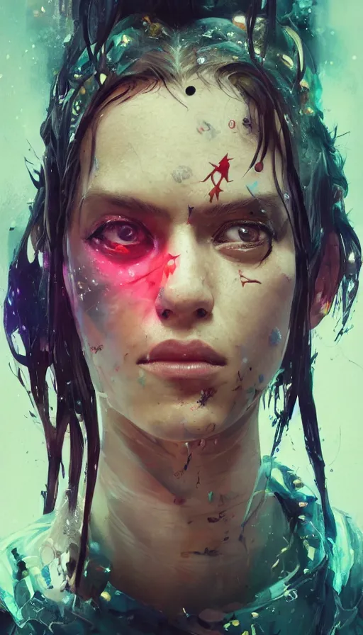 Image similar to altered carbon, detailed portrait young gangster girl, ( ( neon tattoes ) ), styled hair, decorated traditional ornaments by carl spitzweg, ismail inceoglu, vdragan bibin, hans thoma, greg rutkowski, alexandros pyromallis, perfect face, fine details, realistic shaded