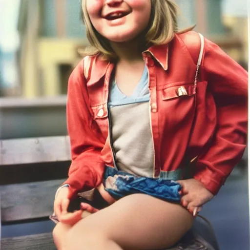 Prompt: beautiful young girl sticking her tongue out and winking 1 9 8 2 candid kodachrome photo