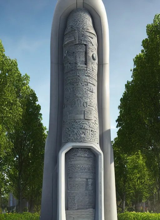 Image similar to highly detailed realistic architecture 3 d render of a futurisctic stele monument made from atomium brussels standing near a highway, archdaily, made in unreal engine 4 octane render