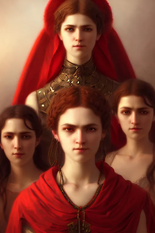 Prompt: a portrait of Satan and his concubines , white eyes, bored, illustration, soft lighting, soft details, painting oil on canvas by Edmund Blair Leighton and Charlie Bowater octane render, HDR, trending on artstation, 4k, 8k, HD