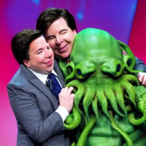 Prompt: Michael mcintyre hugging cthulhu