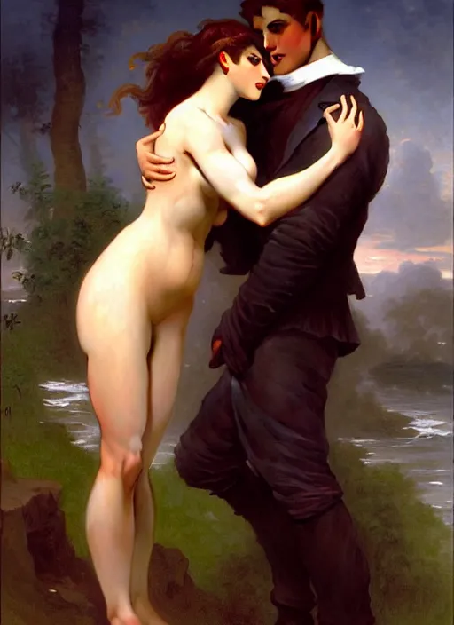 Image similar to mills and boon romance novel cover with cthulhu!! and eva mendes, they are in love, by william - adolphe bouguereau, john singer sargent, digital painting, artstation, concept art, smooth, sharp focus, warm lighting,