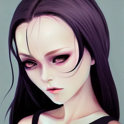 Image similar to cute beautiful goth gf e-girl, elegant, 2d, ultra highly detailed, digital painting, smooth, sharp focus, artstation, pixiv, pastel colors, art by Ilya Kuvshinov