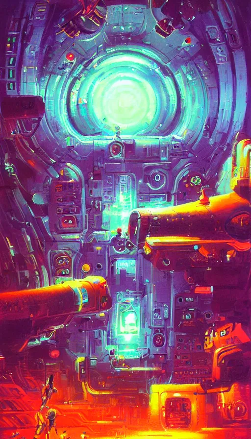 Prompt: techno artwork, by paul lehr,