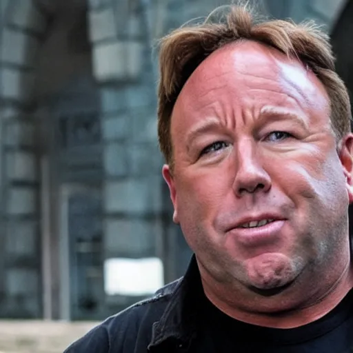 Image similar to photo of alex jones cosplaying harry potter.