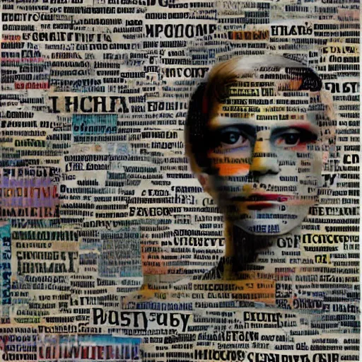 Image similar to portrait made of words, collage art