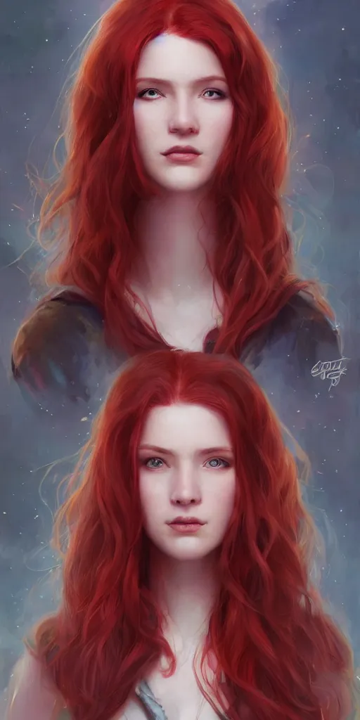 Image similar to beautiful cute red haired joyful and playful 1 9 year old maiden, full portrait, long hair, sci - fi, fantasy, intricate, elegant pose, digital painting, artstation, concept art, smooth, sharp focus, 8 k frostbite 3 engine, ultra detailed, art by artgerm and greg rutkowski and magali villeneuve