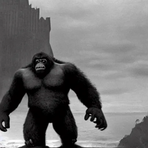 Prompt: A movie still of Danny Devito as King Kong