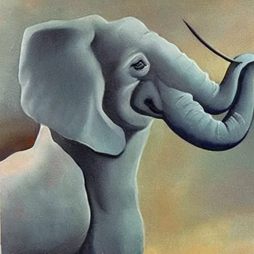 Prompt: close up of elephant that looks like a dog, painting by salvador dali