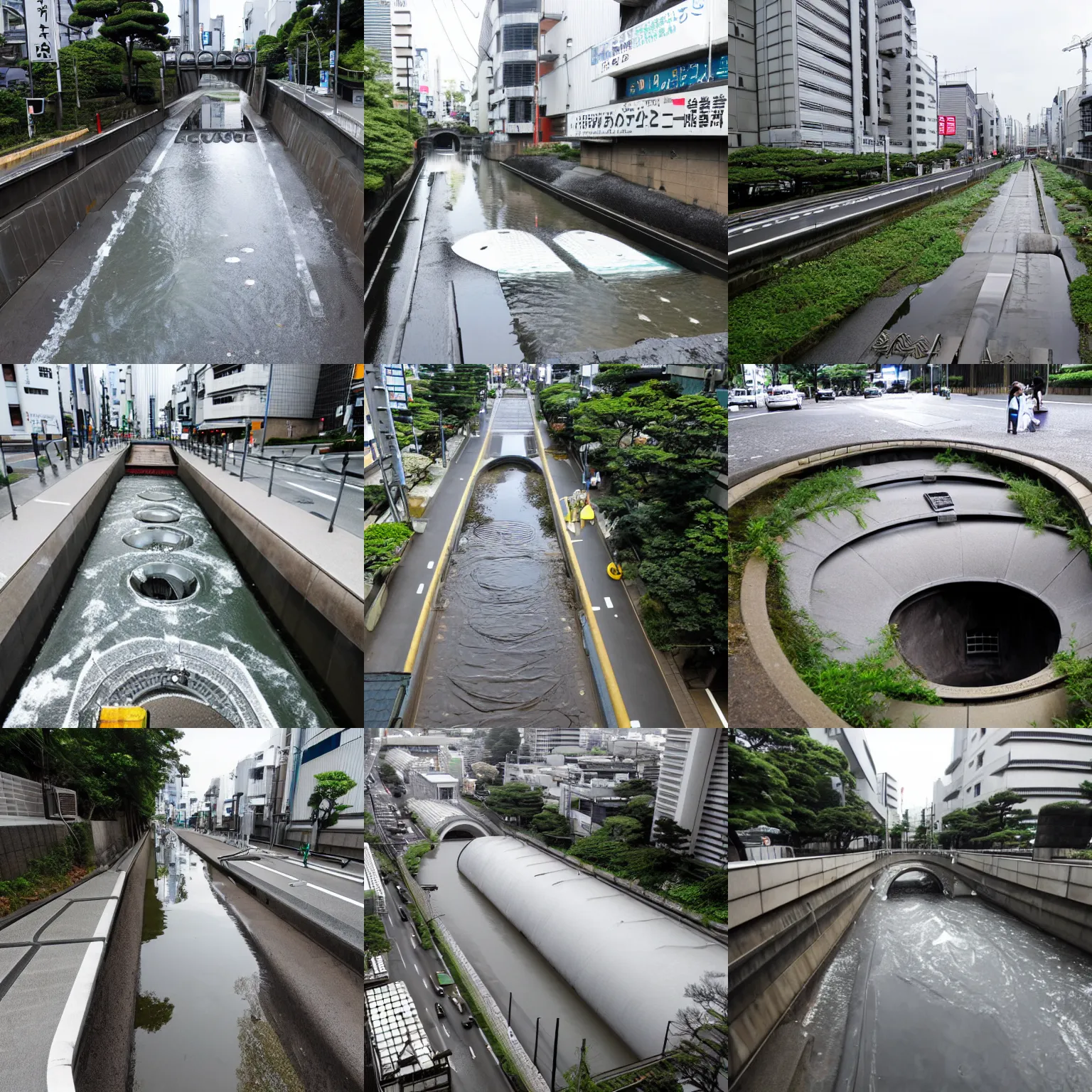 Prompt: A giant storm sewer in Tokyo