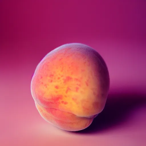 Image similar to a macro photo of a round peach's dry hairy skin, hyper realistic, hyper detailed, 35mm, very grainy film, pink volumetric studio lighting, bokeh, black background award winning shot, vogue magazine, cinematic, 8k, very closeup, elegant, tender, pastel