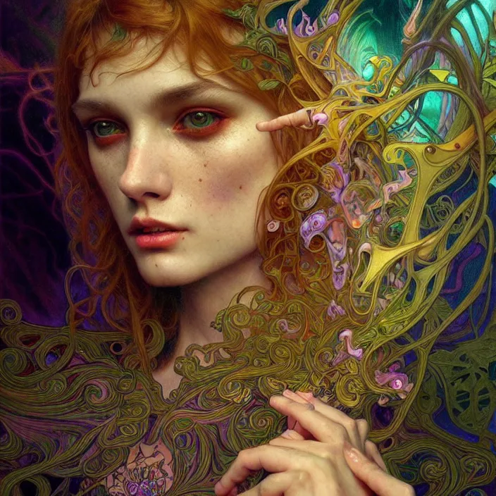 Image similar to extremely psychedelic, DoF, LSD, diffuse lighting, fantasy, intricate, elegant, highly detailed, lifelike, photorealistic, digital painting, artstation, illustration, concept art, smooth, sharp focus, art by John Collier and Albert Aublet and Krenz Cushart and Artem Demura and Alphonse Mucha