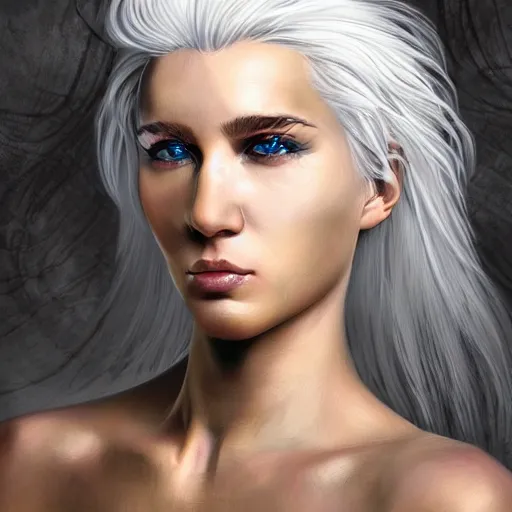 Image similar to portrait of a stunning female warrior with white hair, closeup, devianart