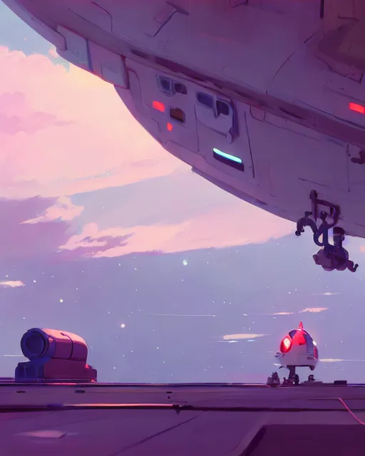 Prompt: landing on the space station settlement, cory loftis, james gilleard, atey ghailan, makoto shinkai, goro fujita, studio ghibli, rim light, exquisite lighting, clear focus, very coherent, plain background, soft painting