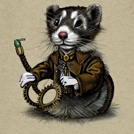 Prompt: steampunk ferret, art