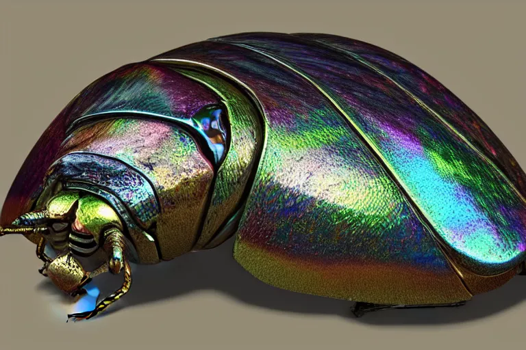 Prompt: iridescent beetle shell, by Thomas Kincade, Richard Sigamani, 8k photorealistic, HD, high details, concept art, trending on artstation