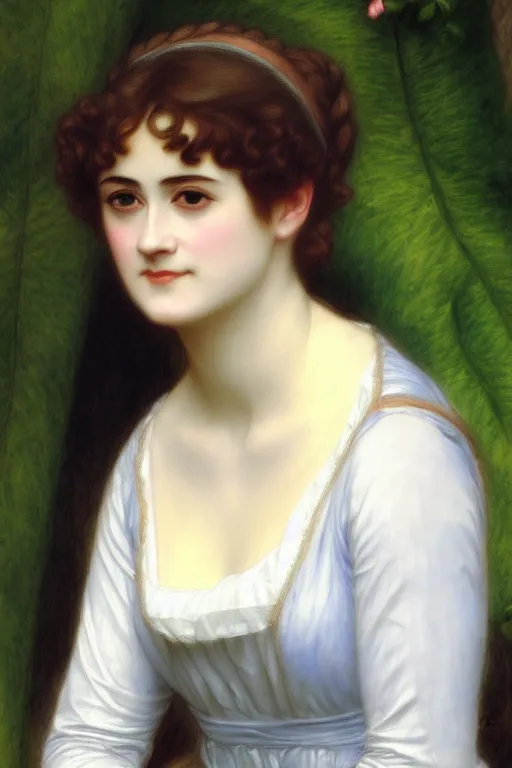 Image similar to jane austen, painting by rossetti bouguereau, detailed art, artstation