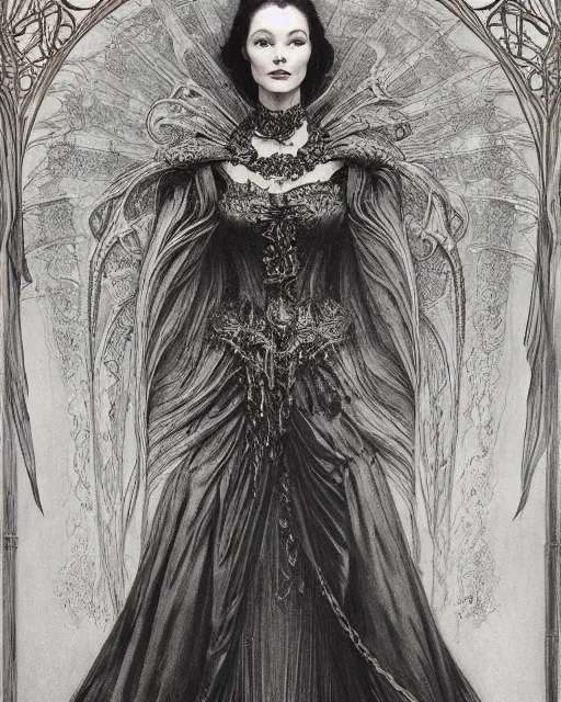 Image similar to matte portrait beautiful vivien leigh, steampunk gown, detailed and intricate by jean delville, gustave dore and marco mazzoni, colorful art nouveau, symbolist, visionary, gothic, pre - raphaelite