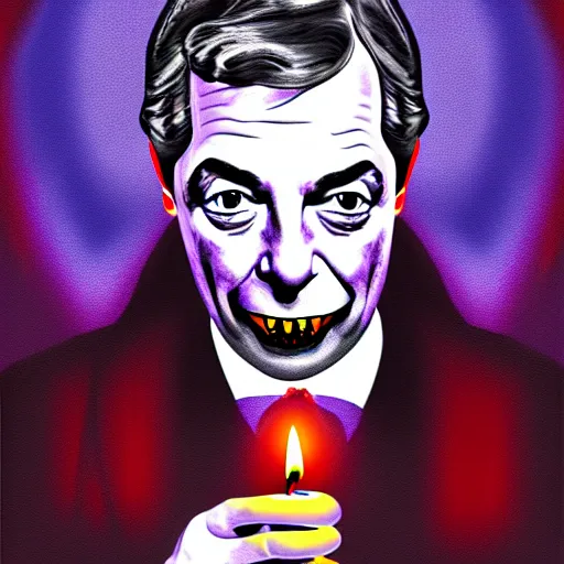Prompt: nigel farage as count dracula, single candle light, digital painting, detailed, artistic, dramatic colors