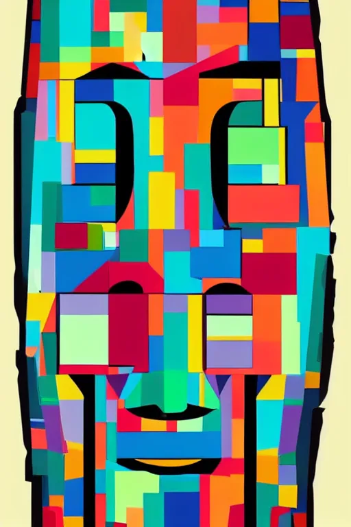 Image similar to abstract moai statue geometric cutout digital illustration cartoon colorful beeple