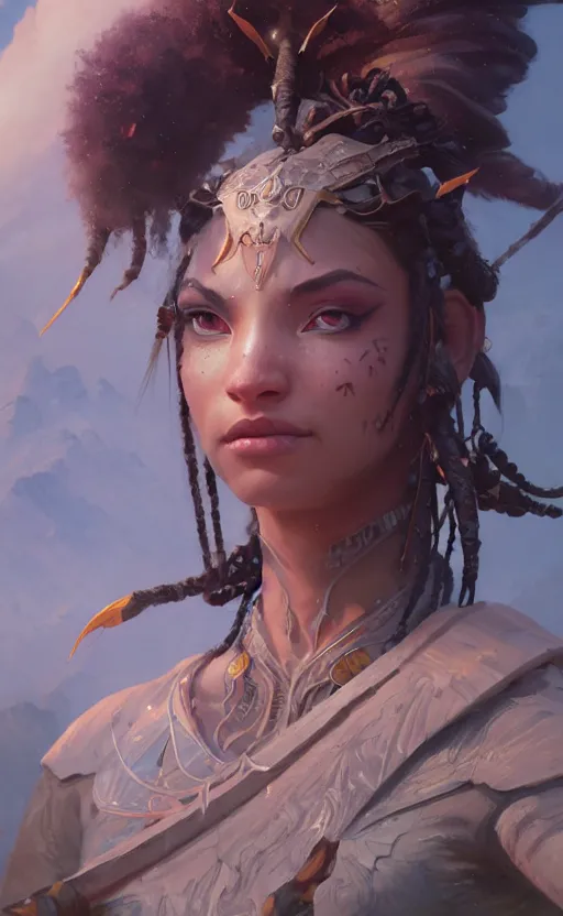 Image similar to highly detailed portrait of beautiful female warrior in avatar, dynamic pose, stephen bliss, unreal engine, fantasy art by greg rutkowski, loish, rhads, ferdinand knab, makoto shinkai and lois van baarle, ilya kuvshinov, rossdraws, tom bagshaw, global illumination, radiant light, detailed and intricate environment