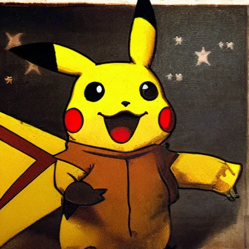 Prompt: Pikachu leads the French Revolution (1789), oil on canvas, 1882
