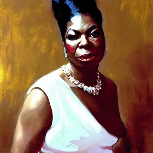 Prompt: portrait nina simone by leng jun and john singer sargent, hyper real