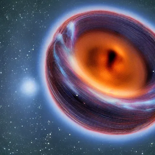 Image similar to neutron star exploding in a dramatic realistic manner near a black hole