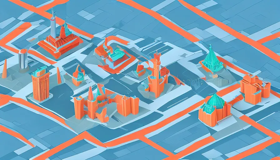 Prompt: soviet city of the future in low - poly 2 d style, professional illustration