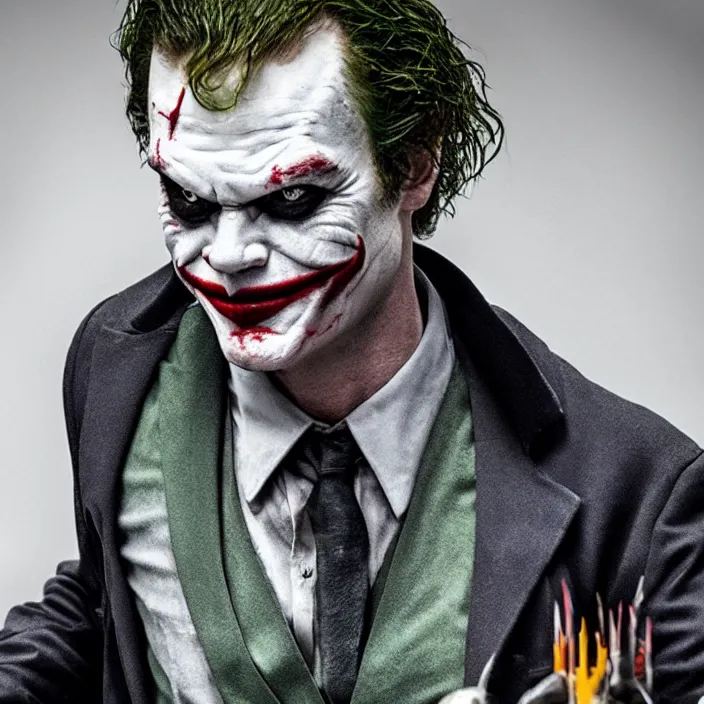 Image similar to dexter morgan as the joker, 8 k, movie still