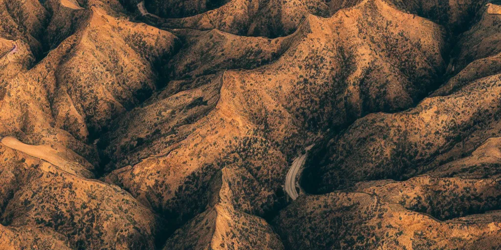 Image similar to drone shot photo of a landscape with mountains an canyons, wallpaper, very very wide shot, warm, national geographic, award landscape photography, professional landscape photography, sunny, day time, beautiful