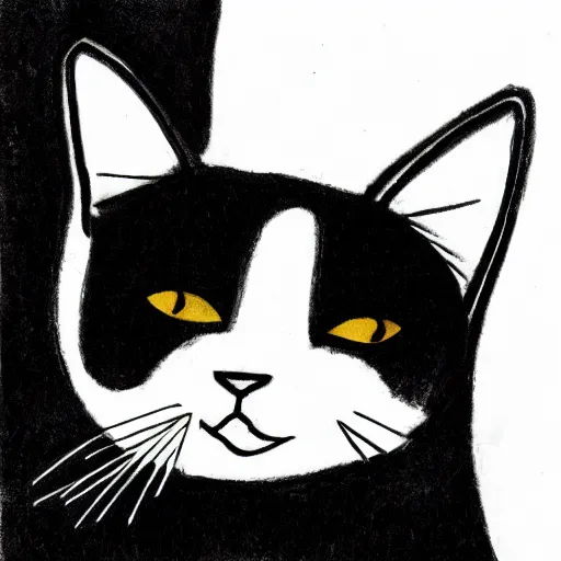 Prompt: black and white doodle of a cat