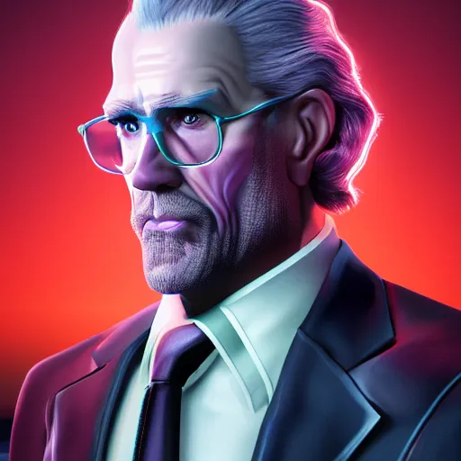 Image similar to john glover as lionel luthor, cartoon portrait made out of rain, realistic, highly detailed, neon, rendered in octane, unreal engine, beautiful, trending on artstation, emotional