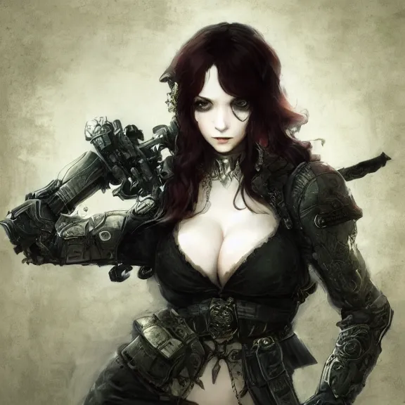 Image similar to christina hendricks!!! goth, tankoban, 4 k, tone mapping, akihiko yoshida, james jean andrei riabovitchev marc simonetti, yoshitaka amano, long hair, curly, h. hydrochaeri