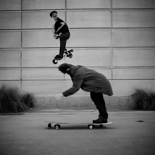 Image similar to man skateboarding on a giant human nose, photography,