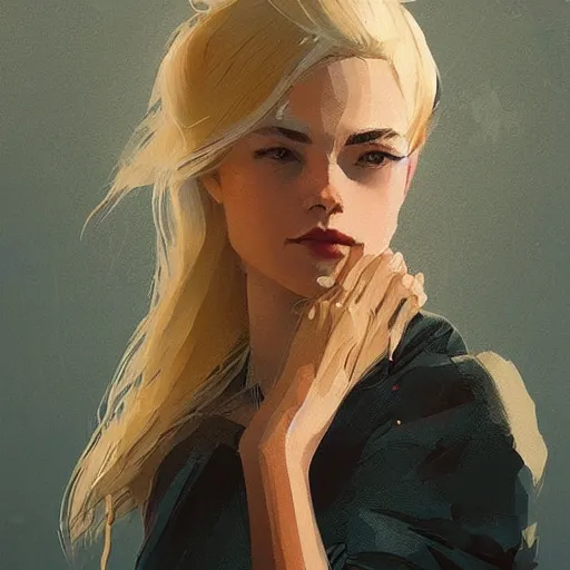 Image similar to Beautiful girl with blond hair profile picture by Greg Rutkowski, asymmetrical, Organic Painting , Matte Painting, geometric shapes, hard edges, street art, trending on the artstation:2 by Sachin Teng:4