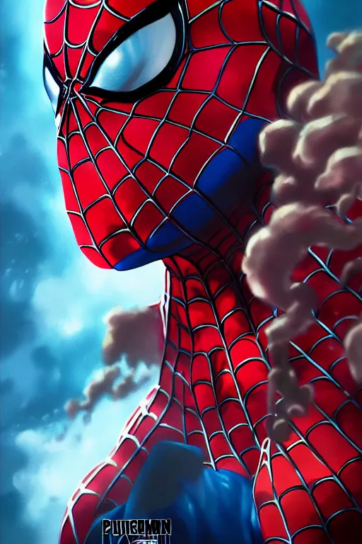 Image similar to spiderman, manga cover art, detailed color portrait, artstation trending, 8 k, greg rutkowski