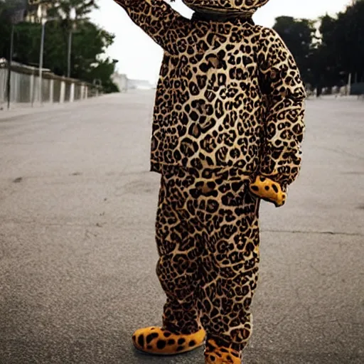 Image similar to cute teenage anthropomorphic leopard wearing a space suit