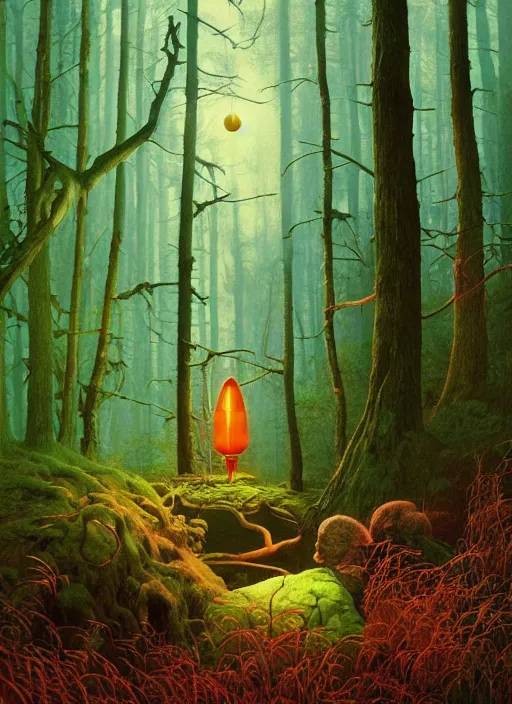 Image similar to hyper realistic witch modem with mood lighting and tech in the woods gorgeous lighting, blue sky, highly detailed, lush forest painting by zdzisław beksinski and norman rockwell and greg rutkowskiweta studio, and lucasfilm