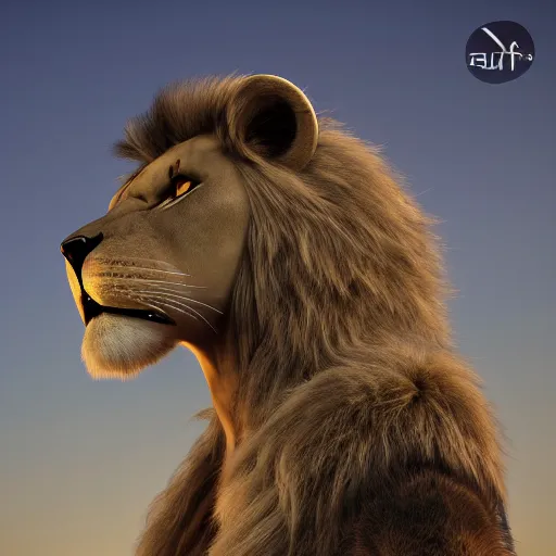 Image similar to dream very very beautiful furry art, bust profile picture of a robotic anthro lion, visor screen for face, snout under visor, commission on furaffinity, cgsociety, octane render