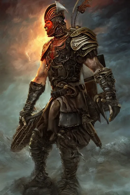 Image similar to aesthetic digital illustration of a defeated male warrior surrendering to the enemy, by anne stokes | dirty and bloody, battlefield, character concept, concept art, unreal engine, finalrender, centered, deviantart, artgerm