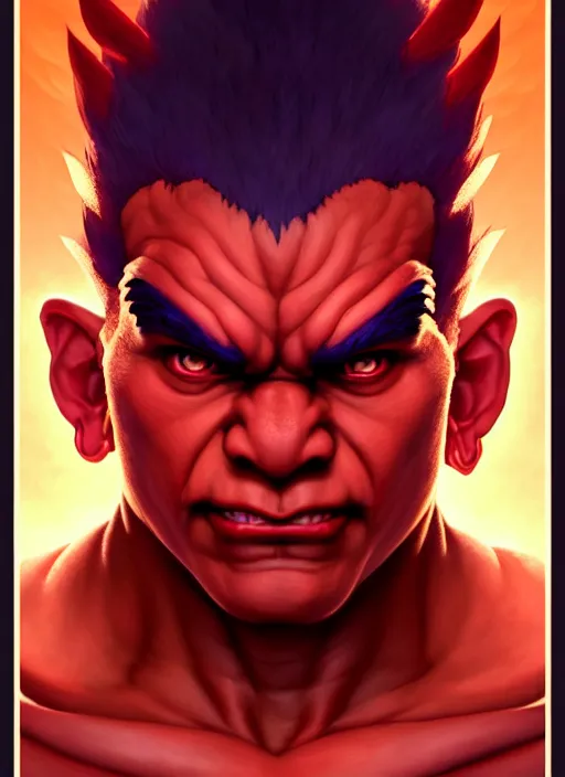 Image similar to symmetry!! portrait of akuma, street fighter, global illumination!! intricate, elegant, highly detailed, digital painting, artstation, concept art, smooth, sharp focus, illustration, art by artgerm and greg rutkowski and alphonse mucha