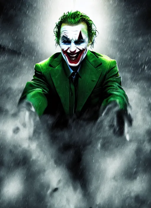 Prompt: Liam Neeson as the Joker, defeating Batman, realistic, digital art, 4k, cinematic lighting, explosion in the background