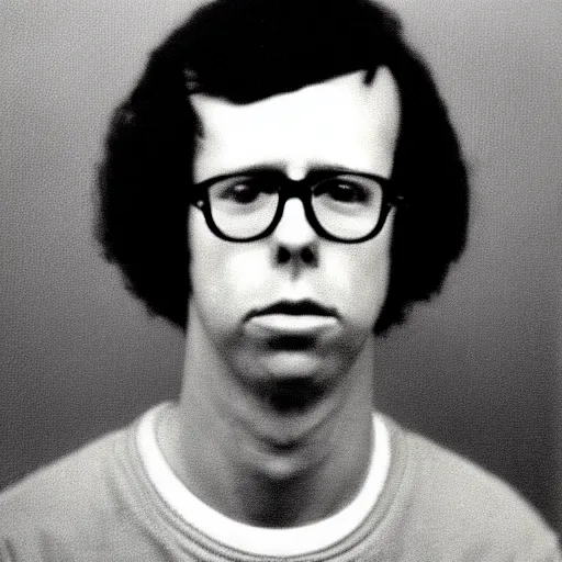 Image similar to Mugshot Portrait of Napoleon Dynamite, taken in the 1970s, photo taken on a 1970s polaroid camera, grainy, real life, hyperrealistic, ultra realistic, realistic, highly detailed, epic, HD quality, 8k resolution, body and headshot, film still, front facing, front view, headshot and bodyshot, detailed face, very detailed face