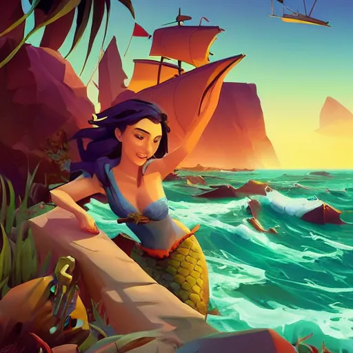 Image similar to painting mermaid treasure on sea of thieves game avatar hero smooth face median photoshop filter cutout vector, behance hd by jesper ejsing, by rhads, makoto shinkai and lois van baarle, ilya kuvshinov, rossdraws global illumination