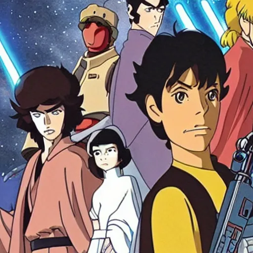Image similar to star wars anime from the 1980s by Cowboy Bebop and Studio Ghibli