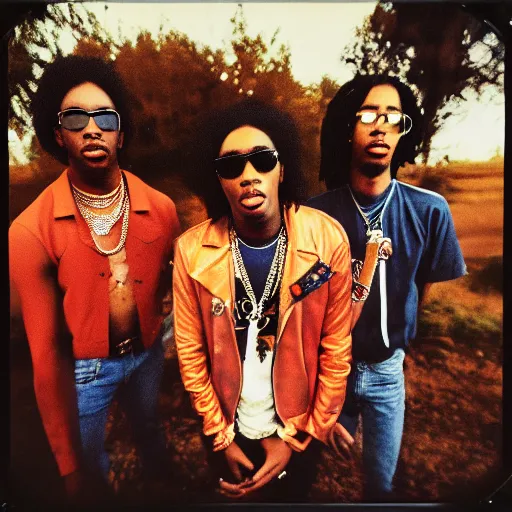 Image similar to Migos as Nirvana Polaroid photograph, annie leibovitz, detailed, XF IQ4, 150MP, 50mm, F1.4, ISO 200, 1/160s, natural light, Adobe Lightroom, photolab, Affinity Photo, PhotoDirector 365,